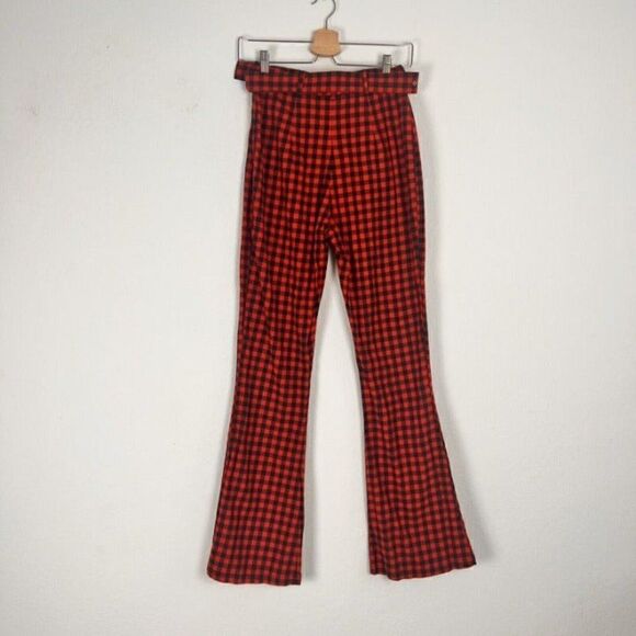THE RAGGED PRIEST Milk It Crimson Flared Red Gingham Trouser Pants Checker Print - Picture 3 of 12